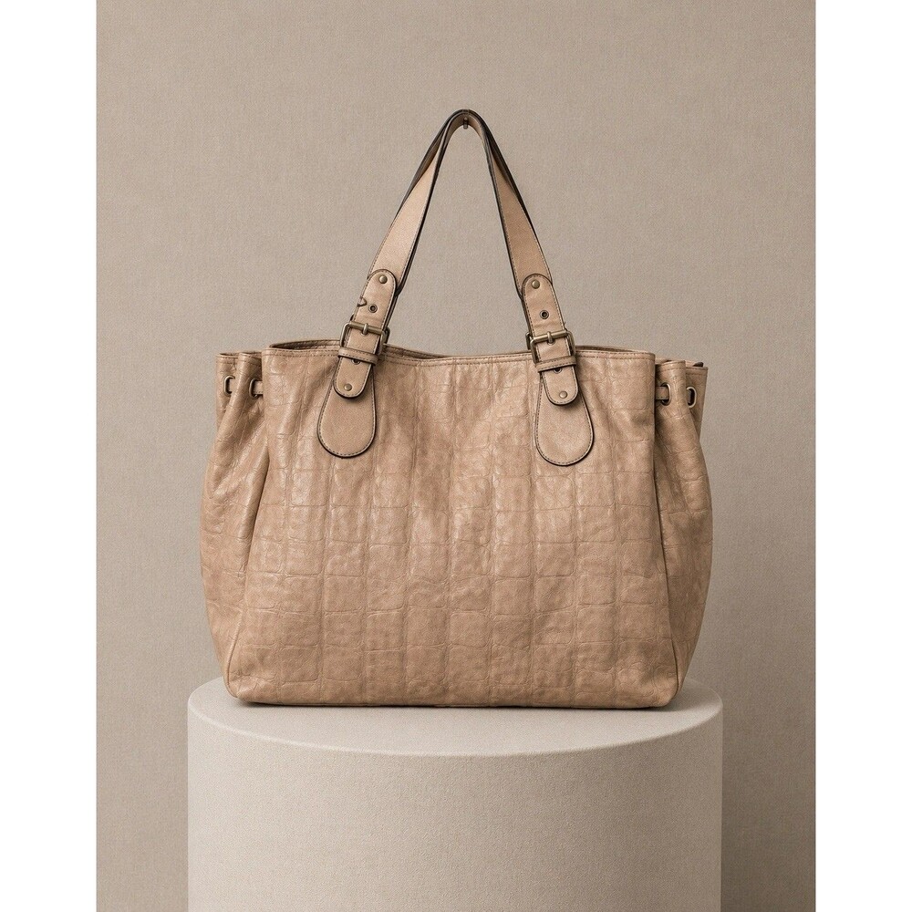 Tre’s by Trecelo LA Taupe Croc Embossed XLarge Tote Shoulder Bag Purse